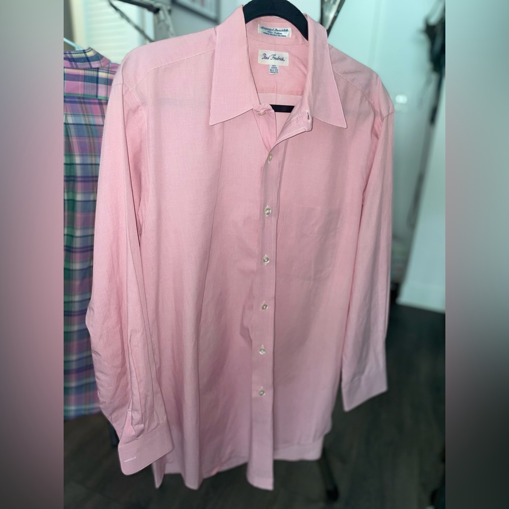 Men's Paul Fredrick 16.5 - 33 Pink White Stripe Dress Shirt